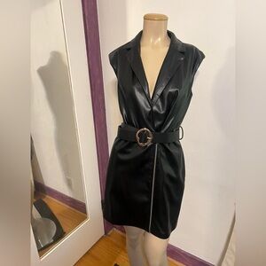 Zara Black Faux Leather Dress with Belt/ Never Worn